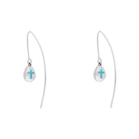 9ct White Gold Turquoise Cross Disc Drop Earrings