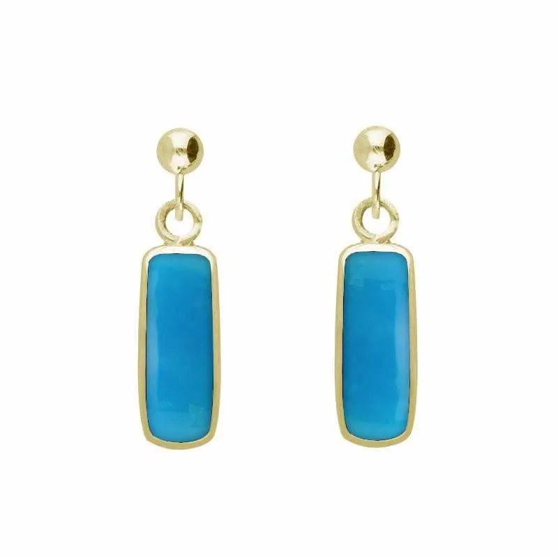 9ct Yellow Gold Turquoise Oblong Drop Earrings